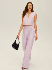 Sleeveless Crop Vest and Wide-Leg Pants Set