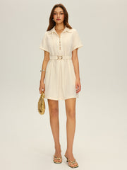 Tie-Neck Shirt Dress with Belt