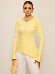Asymmetric Hem Flare Sleeve Eyelet Sweater