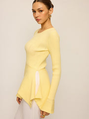Asymmetric Hem Flare Sleeve Eyelet Sweater