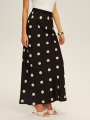 Satin Polka Dot Maxi Skirt