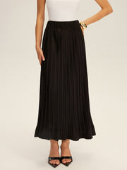 Pleated Elastic Waist Maxi Skirt