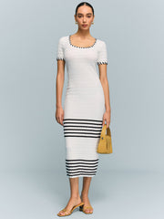 Textured Knit Midi Dress with Striped Hem