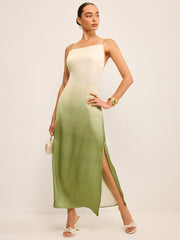 Gradient Asymmetrical Strap Maxi Dress