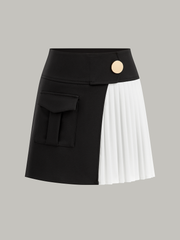 Contrast Pleated Panel Mini Skirt