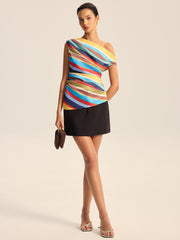 Colorful Striped One-Shoulder Top