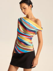 Colorful Striped One-Shoulder Top