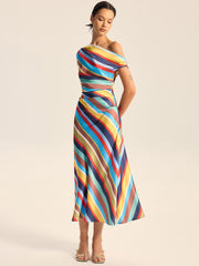 Colorful Striped One-Shoulder Maxi Dress