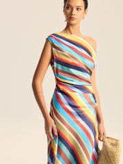 Colorful Striped One-Shoulder Maxi Dress