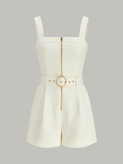 Textured Zipper Jumpsuit With Belt