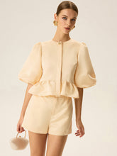 Puff Sleeve Peplum Top and Shorts Set