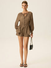 Ruched V-Neck Textured Shorts Set