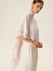 Semi-Sheer Chiffon High-Neck Tiered Cape Top
