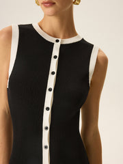 Contrast Trim Button Maxi Dress