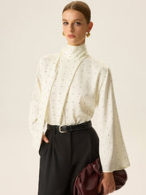 Polka Dot Satin High-Neck Blouse