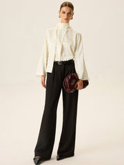 Polka Dot Satin High-Neck Blouse