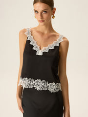 Semi-Sheer Lace Trim Cami Top