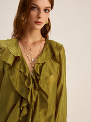 Semi-Sheer Tencel Ruffle Blouse