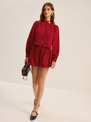 Metal Button Asymmetric Long-Sleeve Top