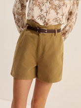 Belted Denim Mid-Waisted Shorts