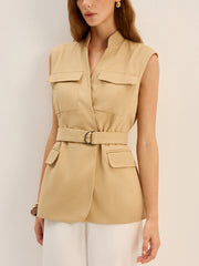 Belted Sleeveless Cargo Vest