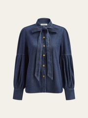 Tie Neck Denim Shirt