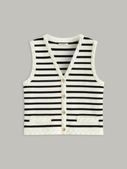 Cable Knit Trim Striped Vest