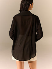 Semi-Sheer Chiffon Long-Sleeve Shirt