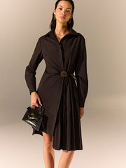 Asymmetric Pleated Hem Shirt Dress