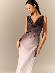 Ombre Satin Cowl Neck Maxi Dress