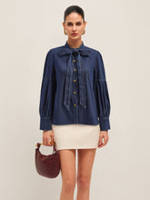 Tie Neck Denim Shirt