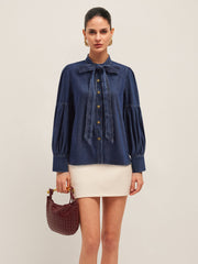 Tie Neck Denim Shirt