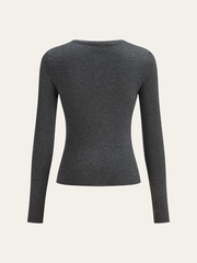 Wool Blend Fitted Button Knit Top
