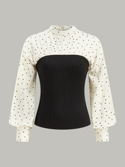 Polka Dot Panel Mock Neck Top