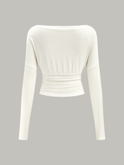 Semi-Sheer Ruched Waist Long-Sleeve Top