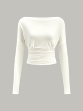 Semi-Sheer Ruched Waist Long-Sleeve Top