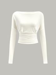Semi-Sheer Ruched Waist Long-Sleeve Top