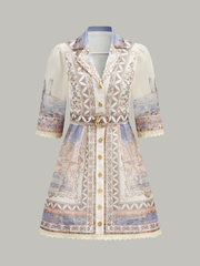 Semi-Sheer Buttoned Dress With Belt