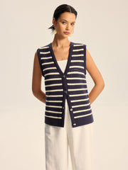Striped Knitted Button Vest