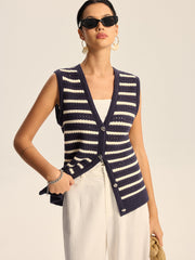 Striped Knitted Button Vest
