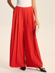 Mid-Waist Pleated Wide-Leg Pants
