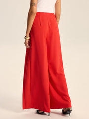 Mid-Waist Pleated Wide-Leg Pants