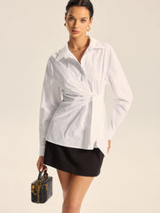 Cotton Asymmetric Tie-Waist Shirt
