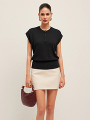 Cap Sleeve Button Cinched Knit Top