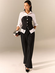 Button Corset and Long-Sleeve Shirt Set