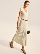 Ribbed Knit V-Neck Midi Dress Without Belt