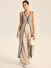 Floral Contrast Trim Knit Maxi Vest