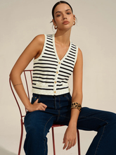 Cable Knit Trim Striped Vest