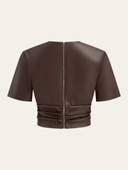 Back Zipper PU Leather Twist T-Shirt