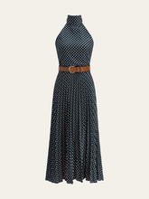Polka Dot Halter Neck Belted Midi Dress